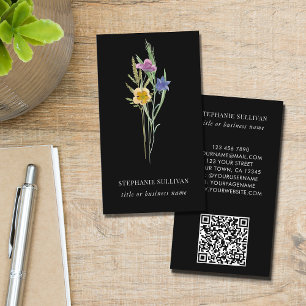 QR Code Wildblume Beruflich Black Visitenkarte