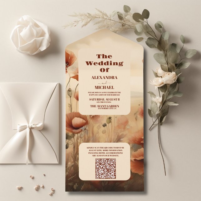 QR Code Wildblume Hochzeit rustikale Flora All In One Einladung (Von Creator hochgeladen)