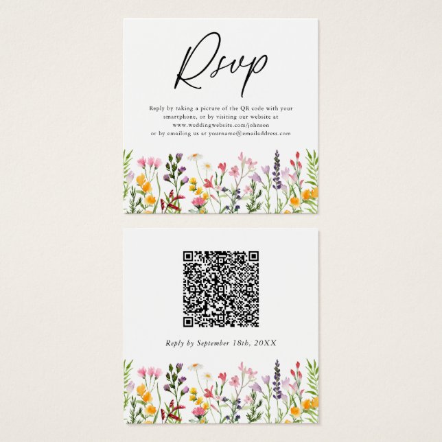 QR-Code-Wildblume zum Hochzeitssehen der RSVP-Kart (Vorne & Hinten)
