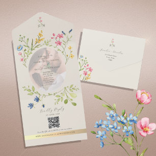 QR-Code Wildblumen-Foto-Hochzeit All In One Einladung