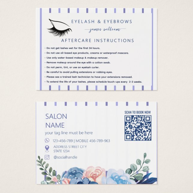 Qr Code Wimpern Salon Nachsorgekarte (Vorne & Hinten)