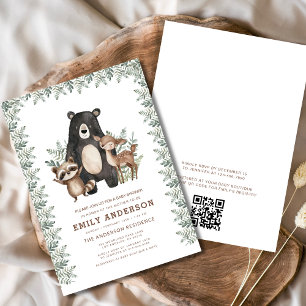 QR Code Woodland Forest Animals Baby Shower Einladung