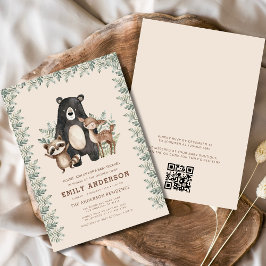 QR Code Woodland Forest Animals Baby Shower Einladung