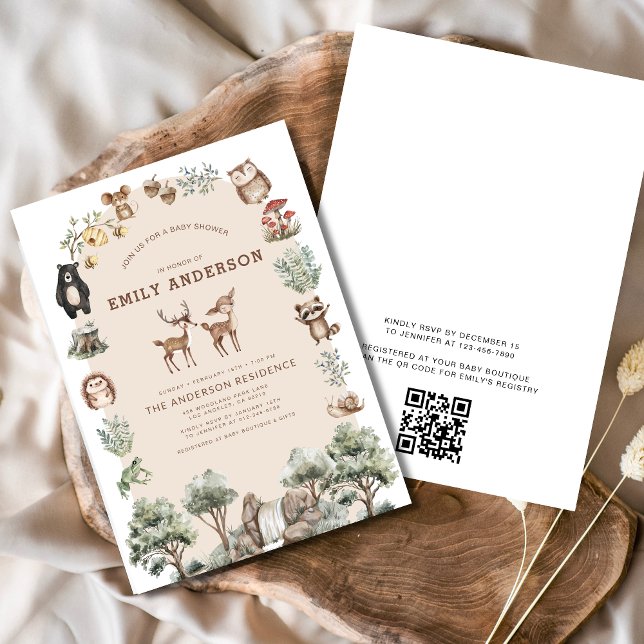 QR Code Woodland Forest Animals Baby Shower Einladung (Von Creator hochgeladen)