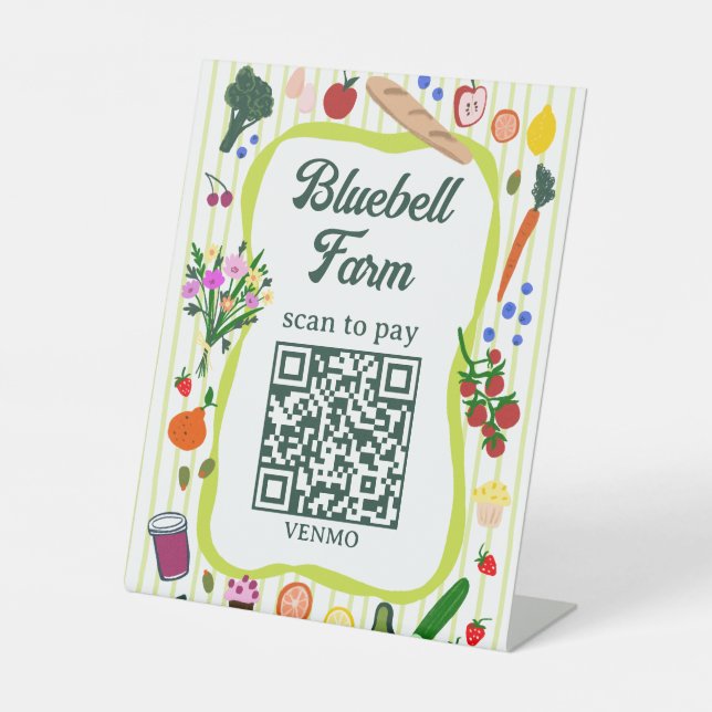 QR-Code ZAHLEN SCAN Bauernmarkt Bauernstand CUSTOM Sockelschild (Vorderseite)