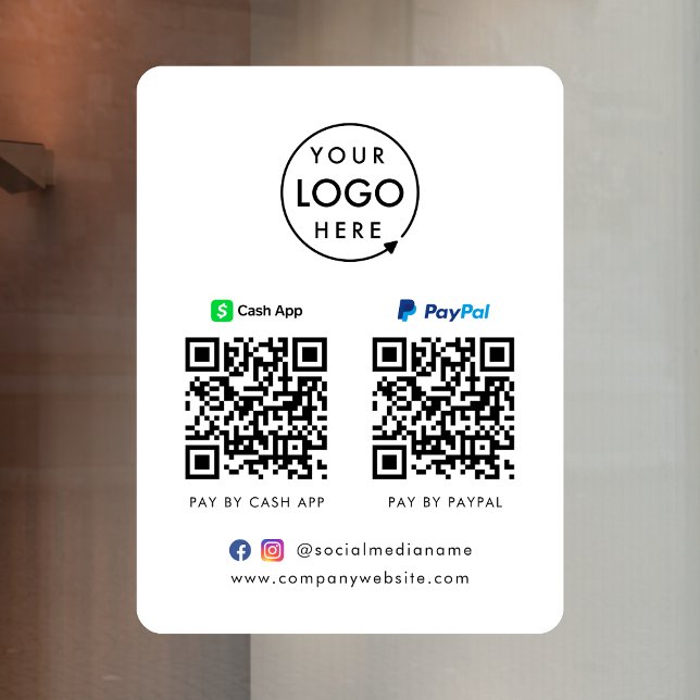 QR-Code-Zahlung | CashApp Paypal Scan to Pay Logo Fensteraufkleber (Versatile digital payment window decal for sales, retail stores, salons, pop-ups, events & more!)