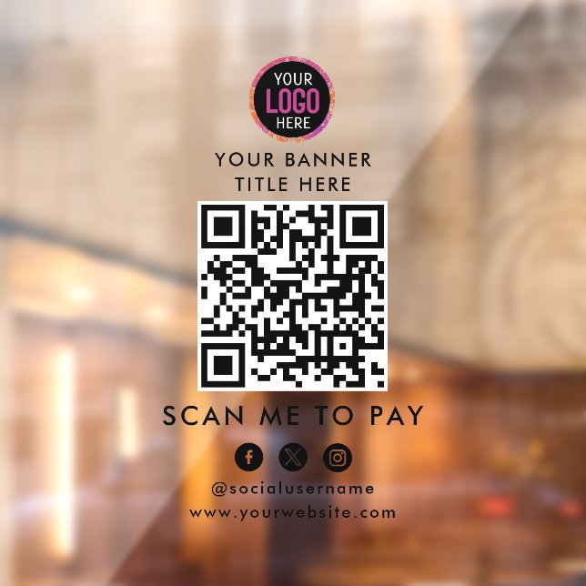 QR-Code-Zahlung | Scan to Pay Business Logo Fensteraufkleber (Blatt 2)