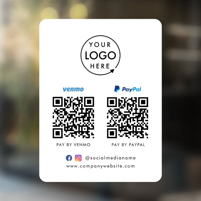 QR-Code-Zahlung | Venmo Paypal Scan to Pay Logo Fensteraufkleber (Versatile digital payment window cling for sales, retail stores, salons, pop-ups, events & more!)