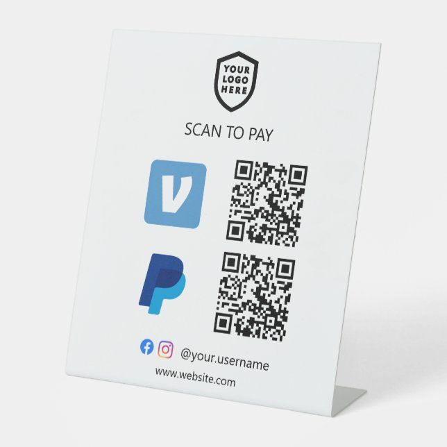 QR-Code-Zahlung | Venmo & Paypal Scan to Pay Sockelschild (Vorderseite)