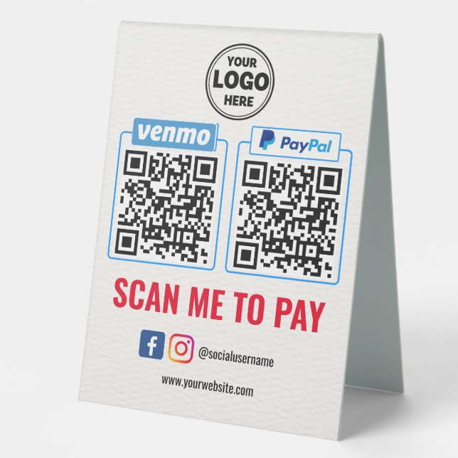 QR-Code-Zahlung | Venmo Paypal Scan to Pay Tischaufsteller (Vorderseite)