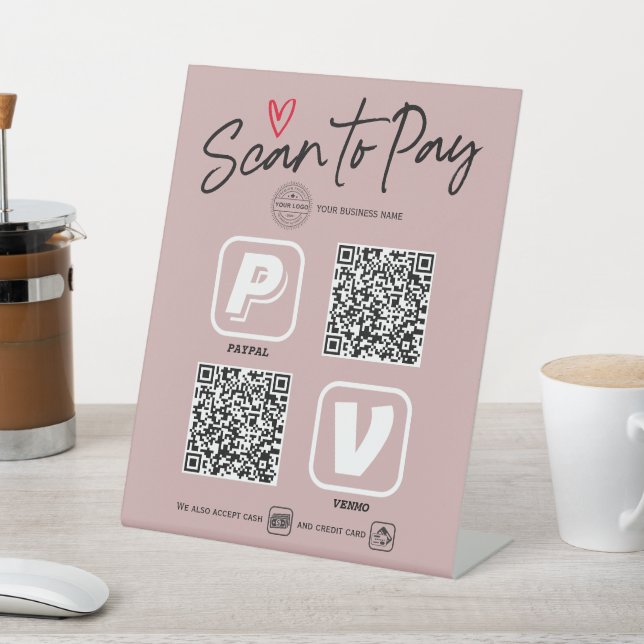 QR Code Zahlungsoptionen Dusty Pink Modern Trendy Sockelschild (In SItu)