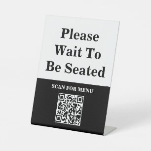 QR-Code-Zeichen im Online-Menü, warten Sie bitte, Sockelschild