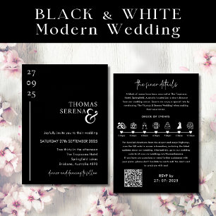QR-Code-Zeitachse für Schwarz-Weiß-Hochzeiten Einladung