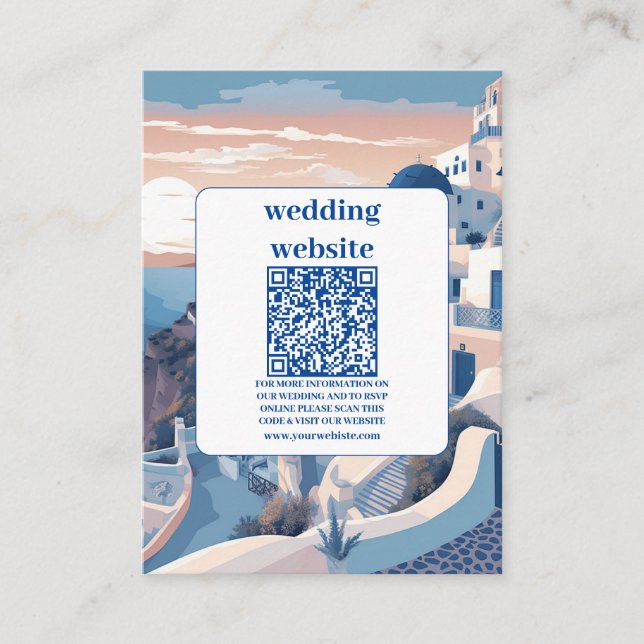 QR-Code Zielort Griechenland Santorini Hochzeit Begleitkarte (Vorderseite)