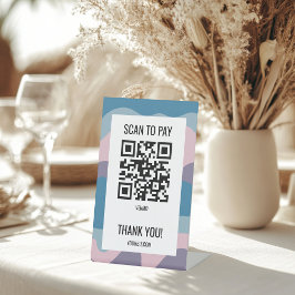 QR-CODE ZUM BEZAHLEN SCANNEN Blaue Lila Wellen Str Sockelschild