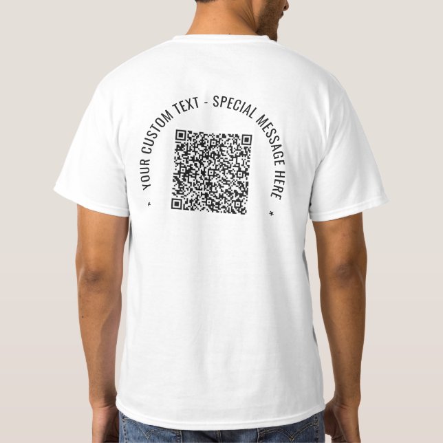 QR-Codeinformationen Benutzerdefinierter Text Ihr  T-Shirt (Rückseite)