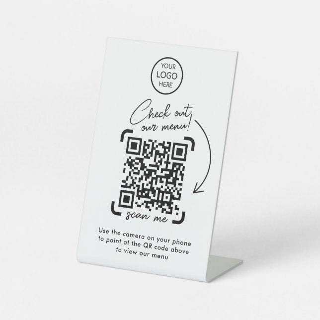 QR-Codemenü | Logo kontaktlos Modern Sockelschild (Vorderseite)