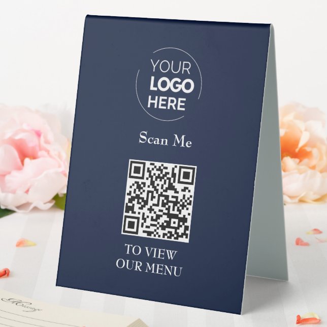 QR-Codemenü | Logo Navy Blue Contacless Modern Tischaufsteller (In Situ (Hochzeit))
