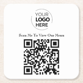 QR-Codemenü | Logo Weiß berührungslos modern Rechteckiger Pappuntersetzer