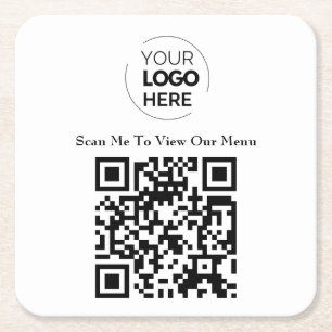 QR-Codemenü Logo Weiß berührungslos modern Rechteckiger Pappuntersetzer