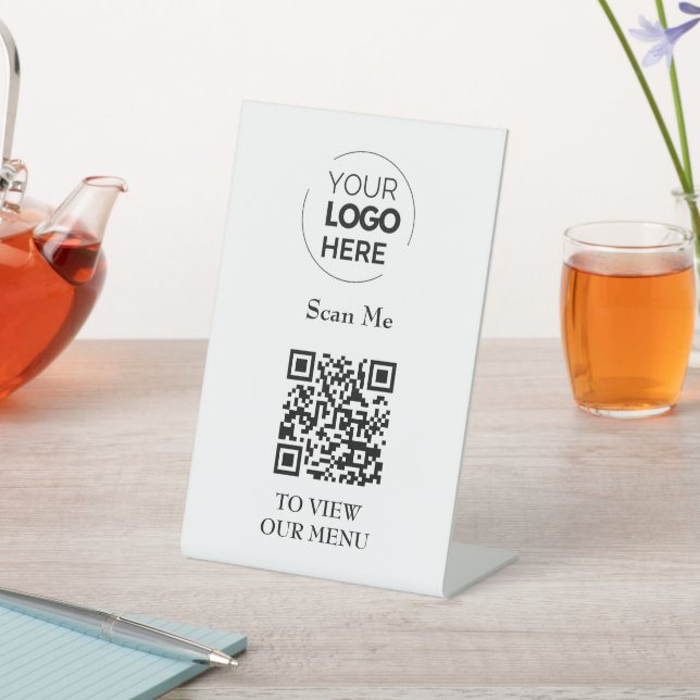 QR-Codemenü | Logo Weiß berührungslos modern Sockelschild (In SItu)