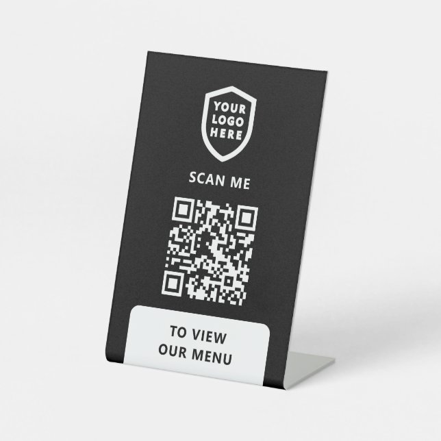QR-Codemenü | Logo White Modern Pedestal Sign Sockelschild (Vorderseite)