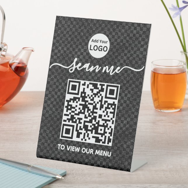 QR-Codemenü | Schwarze, berührungslose, moderne Pe Sockelschild (In Situ)