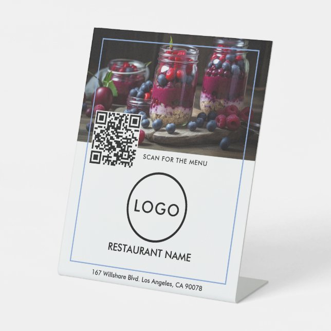 QR-Codemenü | Schwarze Logos Sockelschild (Vorderseite)