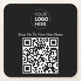 QR-Codemenü | Schwarzes Logo, berührungslos, moder Rechteckiger Pappuntersetzer