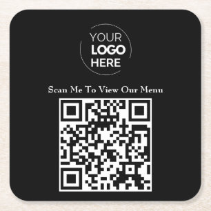 QR-Codemenü Schwarzes Logo, berührungslos, moder Rechteckiger Pappuntersetzer