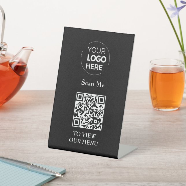 QR-Codemenü | Schwarzes Logo, berührungslos, moder Sockelschild (In SItu)