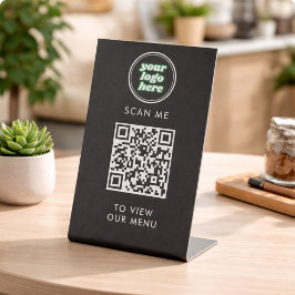 QR-Codemenü | Schwarzes Logo, berührungslos, moder Sockelschild