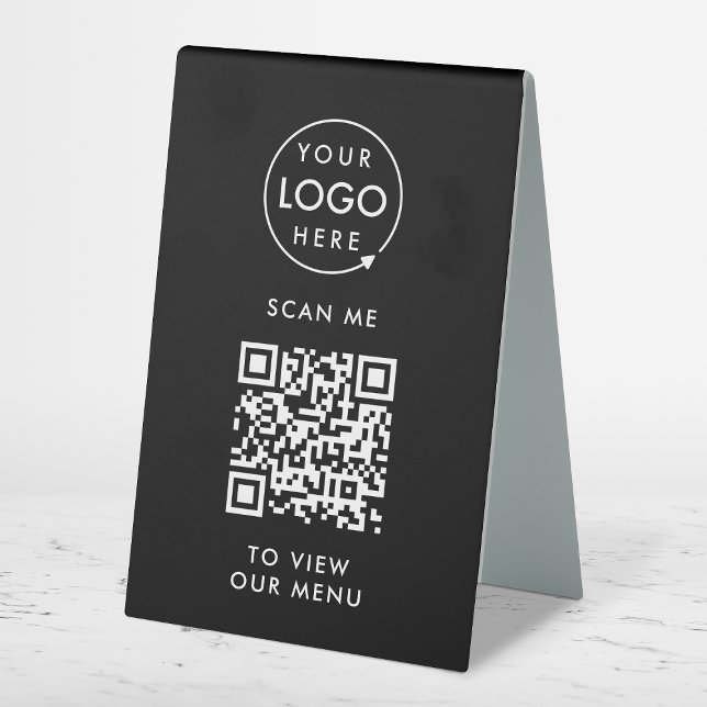 QR-Codemenü | Schwarzes Logo, berührungslos, moder Tischaufsteller (Branded interactive QR code menu table signs for restaurants, bars, cafes & hospitality events!)