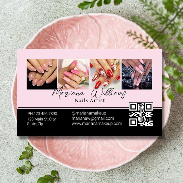 qr-Codenamen Künstler 4 Fotos sammeln rosa Blau Visitenkarte (Von Creator hochgeladen)