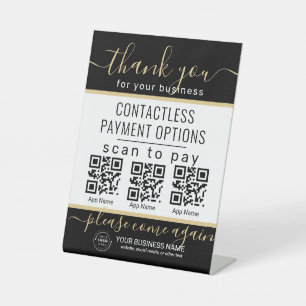 QR Codes Upload & Logo 3 Bezahlung Apps Gold & Sch Sockelschild