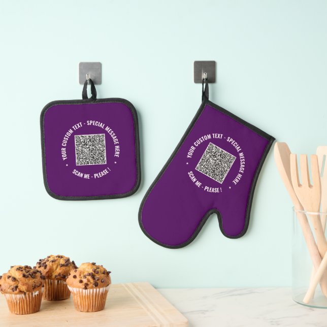 QR-Codescan Benutzerdefinierter Text und Personali Ofenhandschuh & Topflappen-Set (Insitu (Hängend))