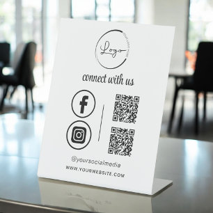 QR Connect mit US Business Logo Social Media Sockelschild