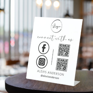 QR Connect mit US Business Logo Social Media Sockelschild