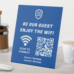 QR Connect Wifi Blue Business Logo Sockelschild