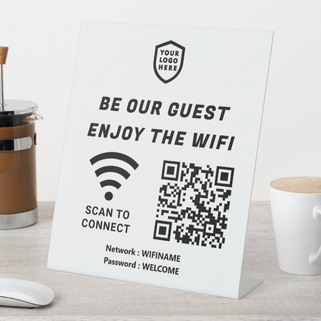 QR Connect WiFi White Business Logo Pedestzeichen Sockelschild (In Situ)