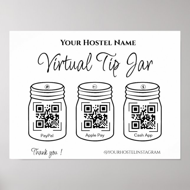 QR Digital Tips Jars Paypal Apple Cash App Poster (Vorne)