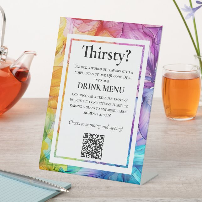 QR DRINKS Wedding Menu ätherische Blüte Sockelschild (In Situ)