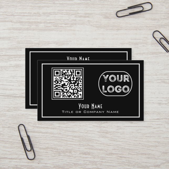 QR-Firmenlogo Schwarz Minimalistisch Visitenkarte (Vorderseite/Rückseite Beispiel)