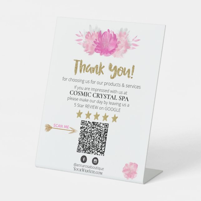 *~* QR FLORAL PINK Review Logo DANK IHNEN AP8  Sockelschild (Vorderseite)