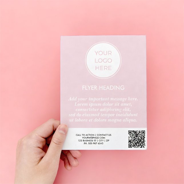 QR-Flyer für QR-Codes in Business Pink Flyer (Flyer shown in 4.5 x 5.6 inches.)