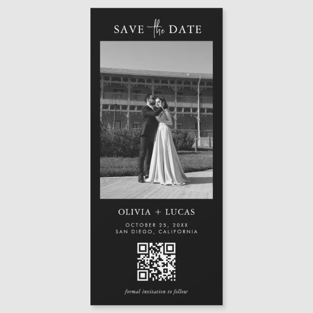 QR Foto Black Magnetic Wedding speichern das Datum Magnetkarte (Vorderseite)