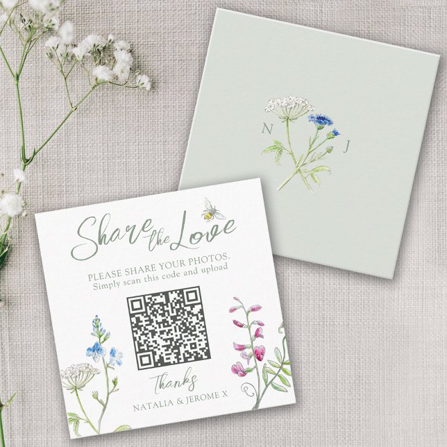 QR-Foto für Hochzeiten Wildblume-Monogramm Begleitkarte (Von Creator hochgeladen)