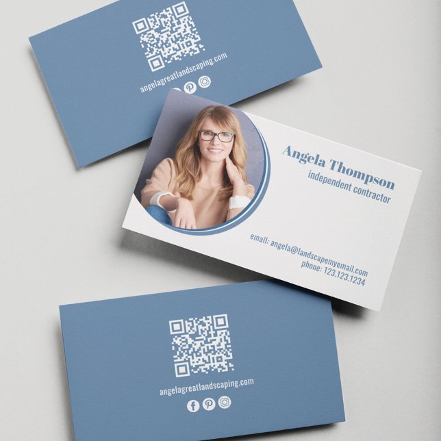 QR-Foto für moderne Unternehmen Visitenkarte (Modern blue and white business card)