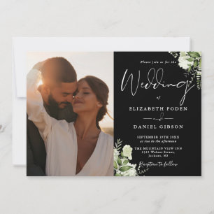 QR-Foto-Hochzeit in Schwarz-Weiß-Grün Einladung