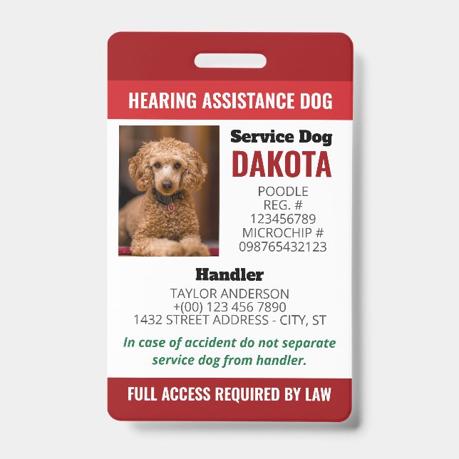 QR-Foto-ID für Red Hearing Assistance Hund Ausweis (Front)